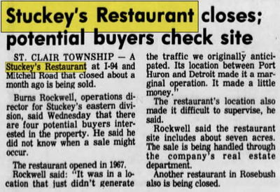 Stuckeys - Oct 1981 St Clair Location Closes